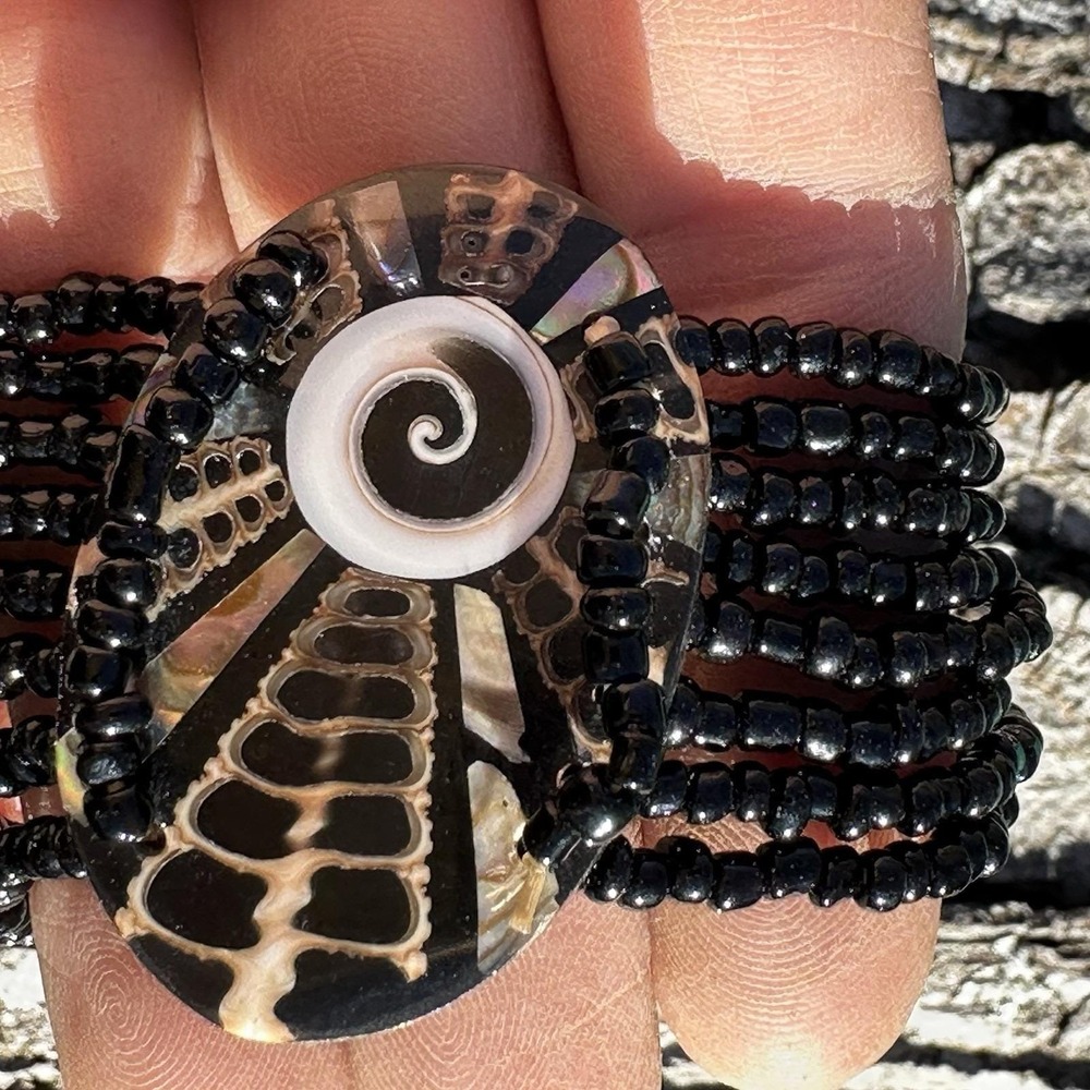 Unbranded Ammonite Shiva Eye Bracelet Womens  Black Excellent Multi Strand Boho